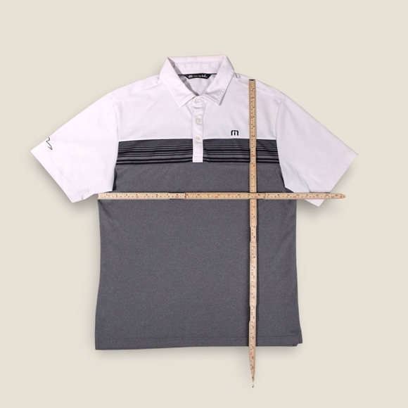 Travis Mathew Golf Polo Men’s Medium Short Sleeve Shirt Preppy Logo White & Gray - Picture 4 of 10